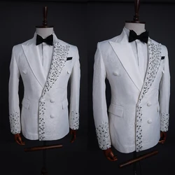 Wedding Men Suits Tuxedos New Modern Crystal Suit Peaked Lapel Single Breasted Sparkly Diamond Men's Blazers Customized