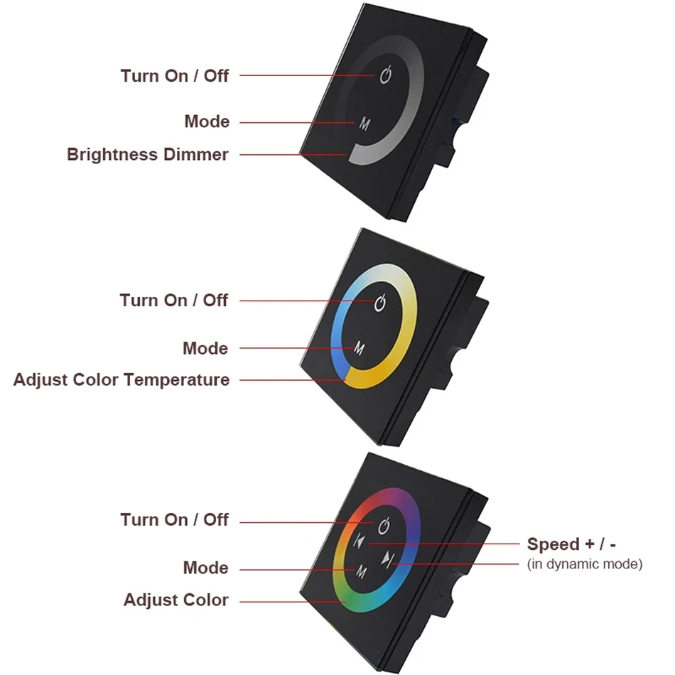 Imagem -02 - Rgb Rgbw Cct Painel de Toque Controlador Montado na Parede do Painel de Vidro Dimmer ir Controle Remoto para Led Rgb Tiras Lâmpada 12v 24v