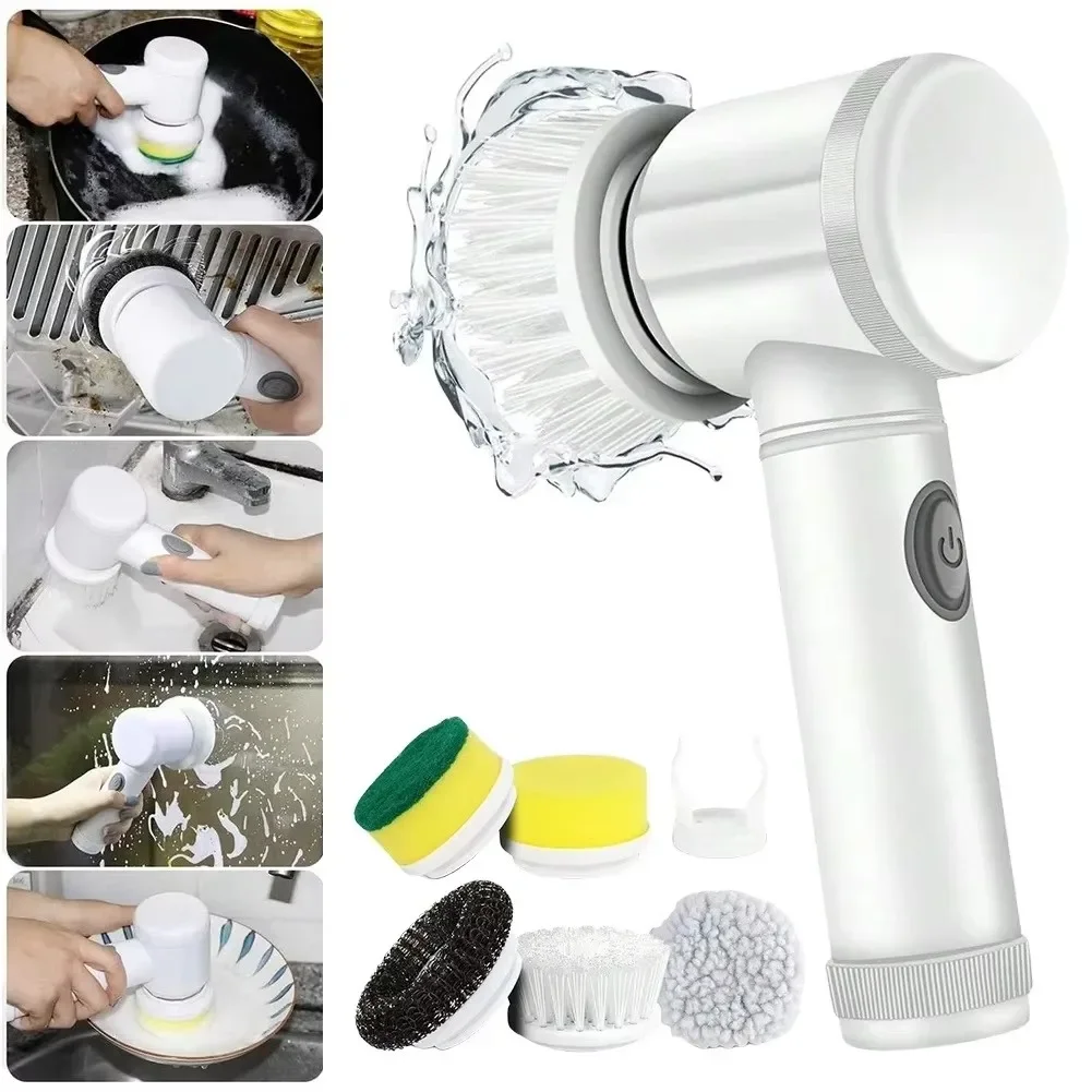 New Power Scrubber 5 Replaceable Brush Heads Electric Spin Scrubber Bathroom Cleaning Brush Power Scrubber Electric Brush Home