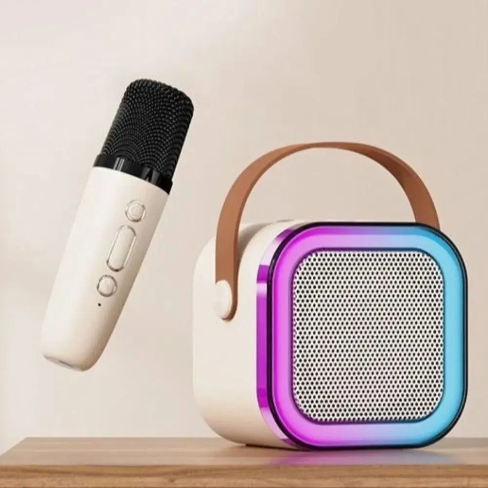 Bluetooth Audio Mini Karaoke Machine with 1/2 Wireless Microphones USB Rechargable Portable Bluetooth Speaker Fun Toys K12