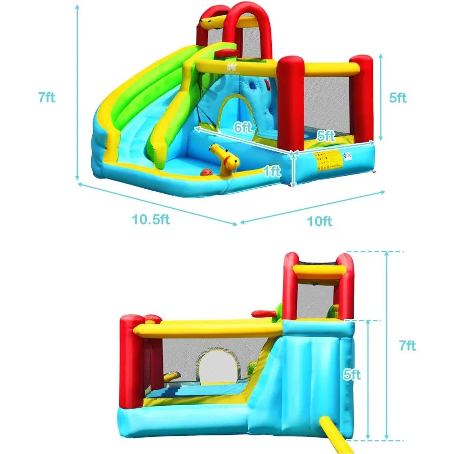 에어바운스 워터 슬라이드, 어린이 워터파크 점프 바운스 성, 물놀이 풀, 클라이밍 월, 워터 슬라이드 에어바운스