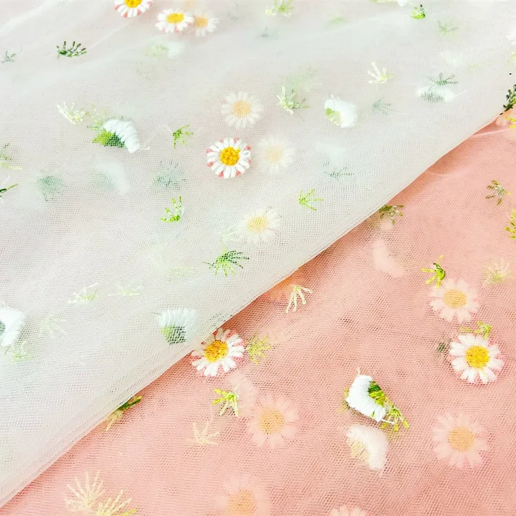 Французская высококачественная маленькая шифоновая ткань с цветочной вышивкой ромашки, модная африканская кружевная ткань с вышивкой ручной работы