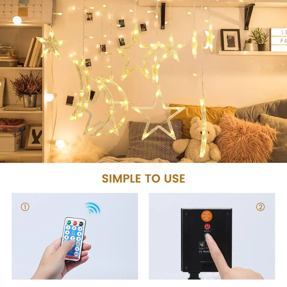 138LED Solar Lights With Remote Control String Lights For Ramadan Porch Window Backyard Tent Garden Patio Decor