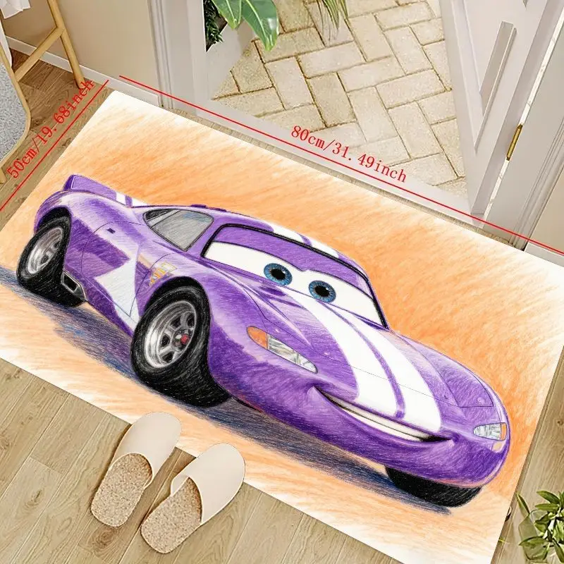 

1PC Vibrant Cartoon Purple Race Car Floor Mat, Cute Smiling Sports Car Area Rug for Kids Room Bedroom Playroom Decor, Non-Slip C