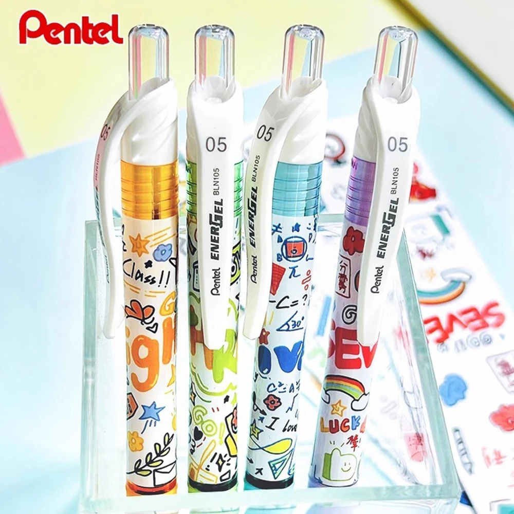 

1 + 3 заправки, японская гелевая ручка Pentel Limited, быстросохнущая гладкая черная ручка «сделай сам», BLN-105, половина иглы, каваи, школьные канцелярские принадлежности