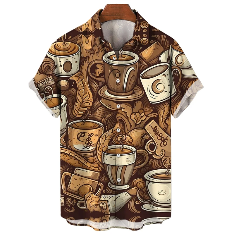 

Funny Coffee Cup Graphic Blouses Fashion Afternoon Tea Shirts For Men Clothes Casual Vacation Short Sleeve Streetwear Y2k Tops