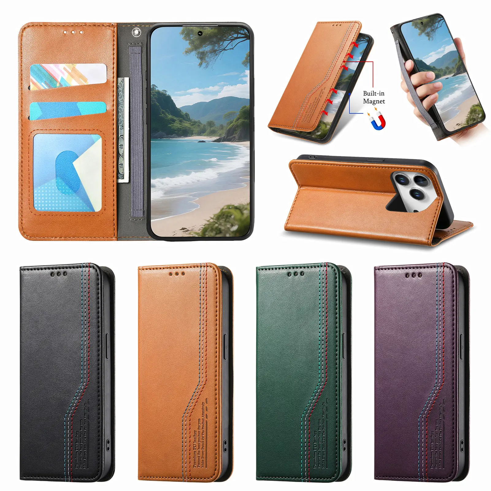 Luxuriöse Pu-Leder-Handyhülle für iPhone 17 Air 16 Pro Max 15 Plus 14, stoßfeste Abdeckung, Zubehör, Brieftasche, Tasche, Kartenhalter