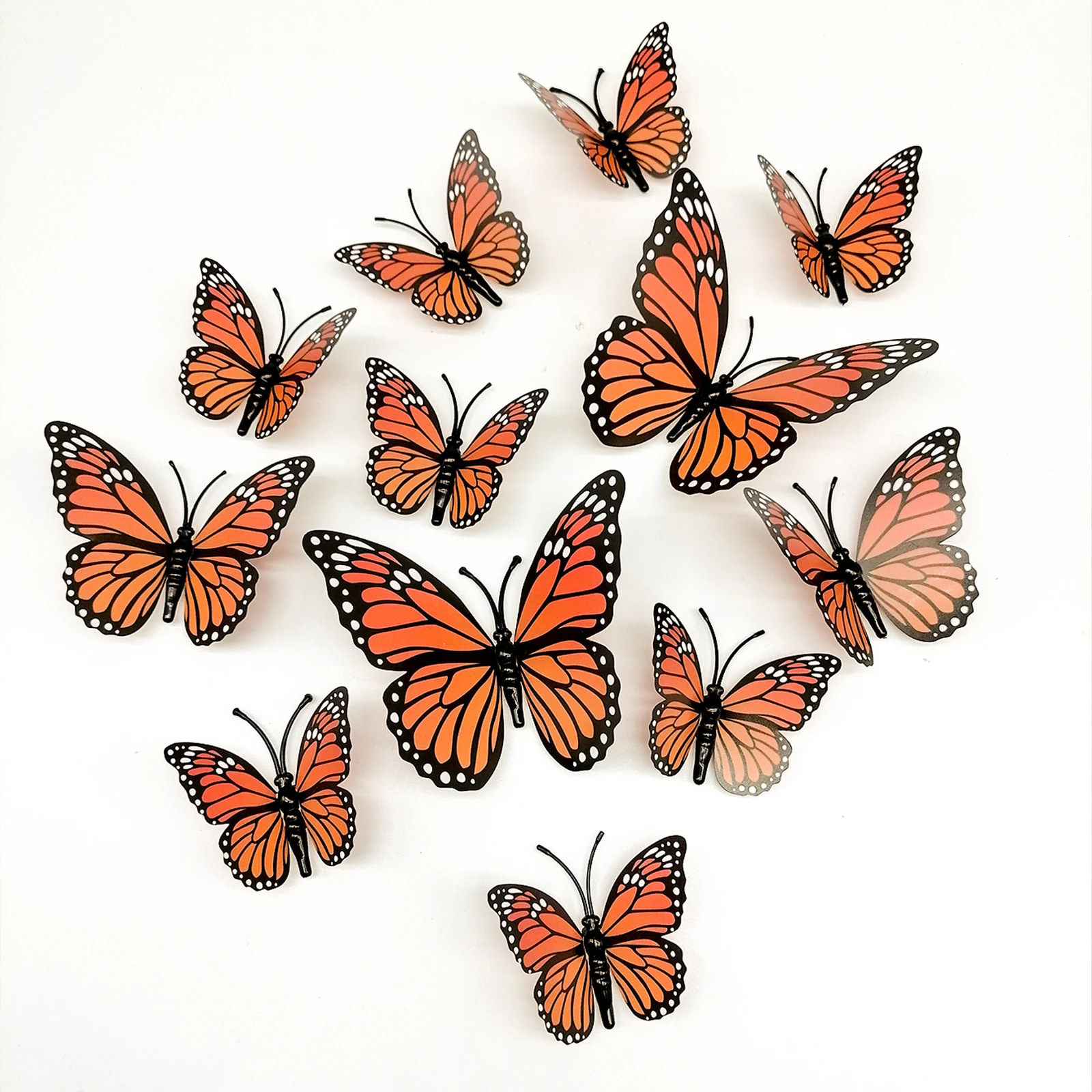 12pcs Butterflies Orange & Black 3D Wall Sticker Butterfly Ornaments Wall Decals Home Window Wedding Background Sticker Decor