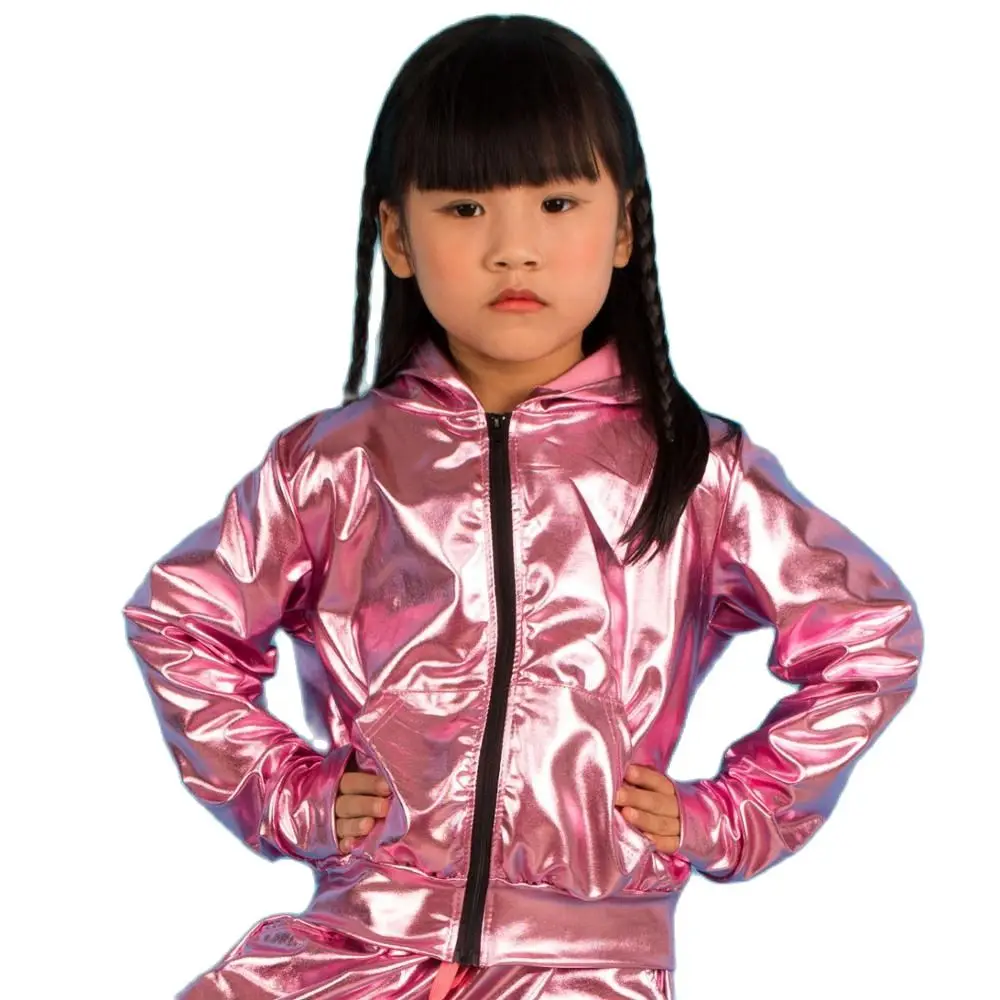 

2023 Fashion Spring Autumn Kids Bomber Jacket Stage Performance Wear Paillette Feminina Casaco Competition Hip Hop Dance Coat