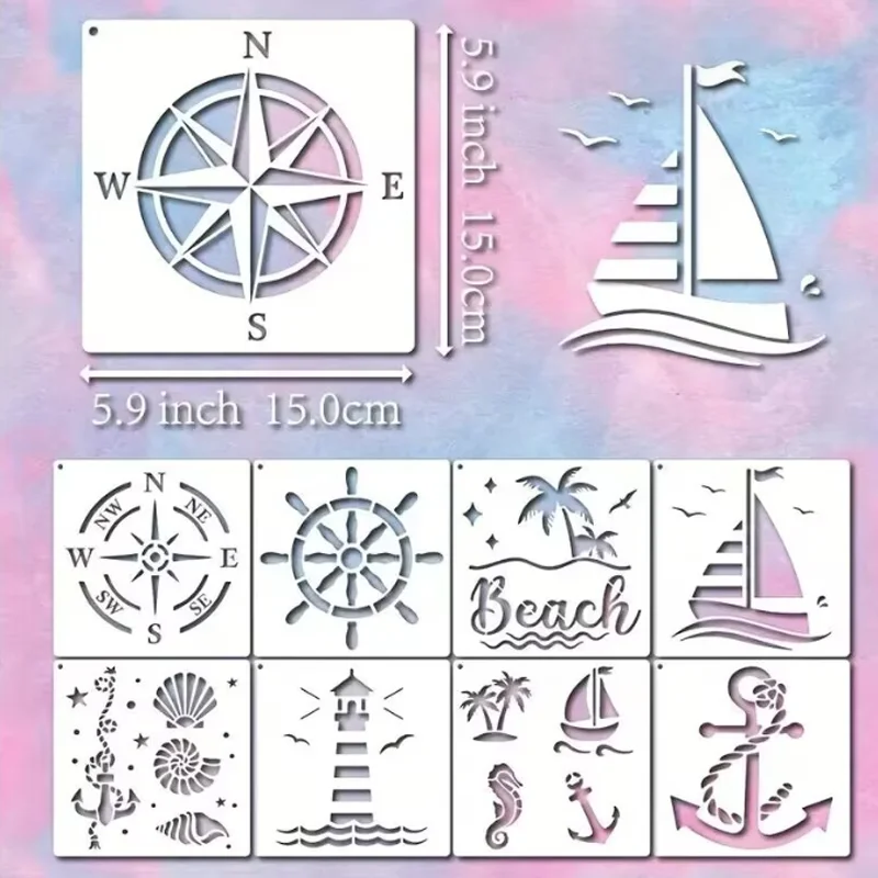 15*15cm Navigation Theme Stencils DIY Layering Furniture Wall Scrapbook Coloring Embossing Decoration Graffiti Painting Template