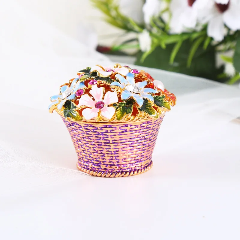 Enamel colored gold-plated diamond inlaid jewelry box metal ornament