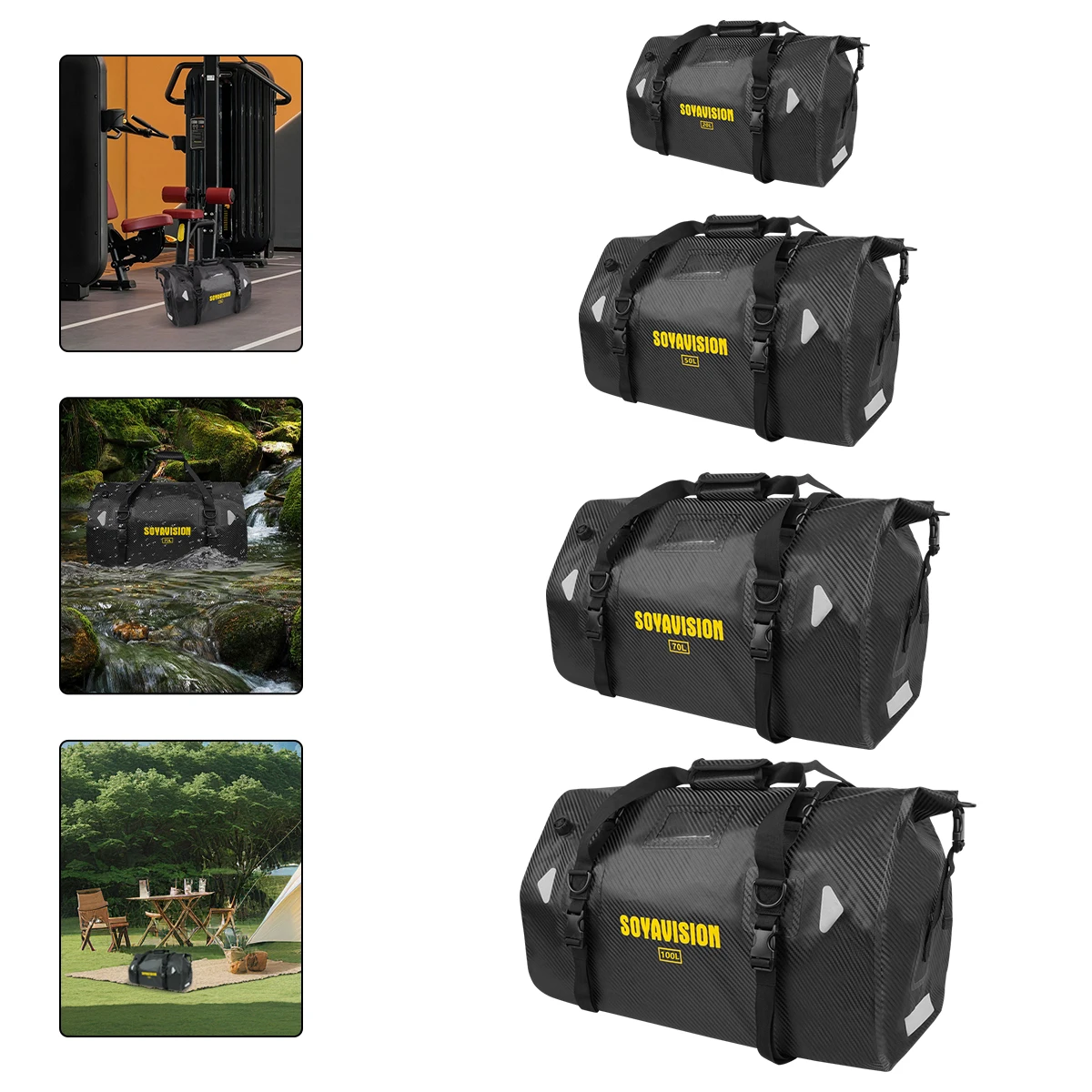 Motorcycle Waterproof Tail Bag Travel Outdoor Dry Luggage Roll Pack Bag 20L-100L Motorbike Luggage Backpack Motorcycle Seat Bag
