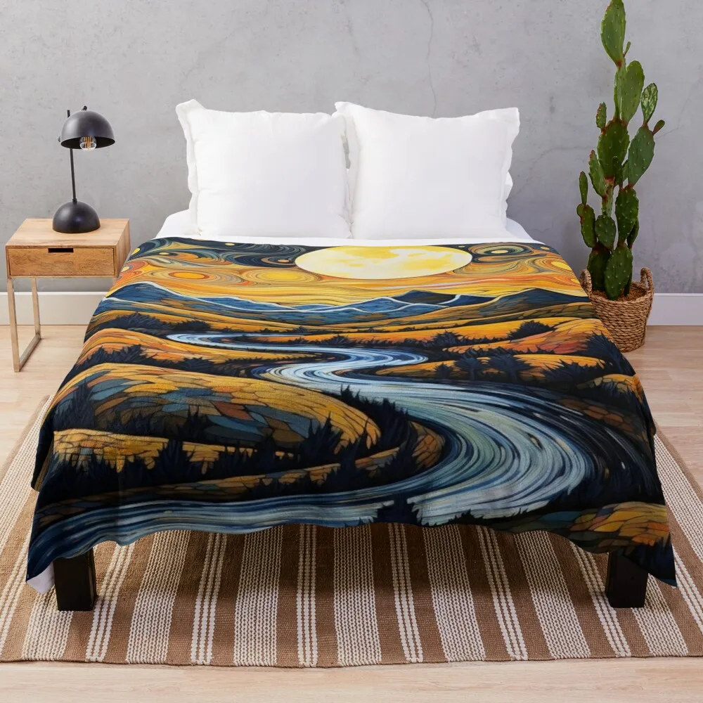 

Mythical rolling hills, sky and moon Throw Blanket Luxury St Plaid on the sofa Blankets