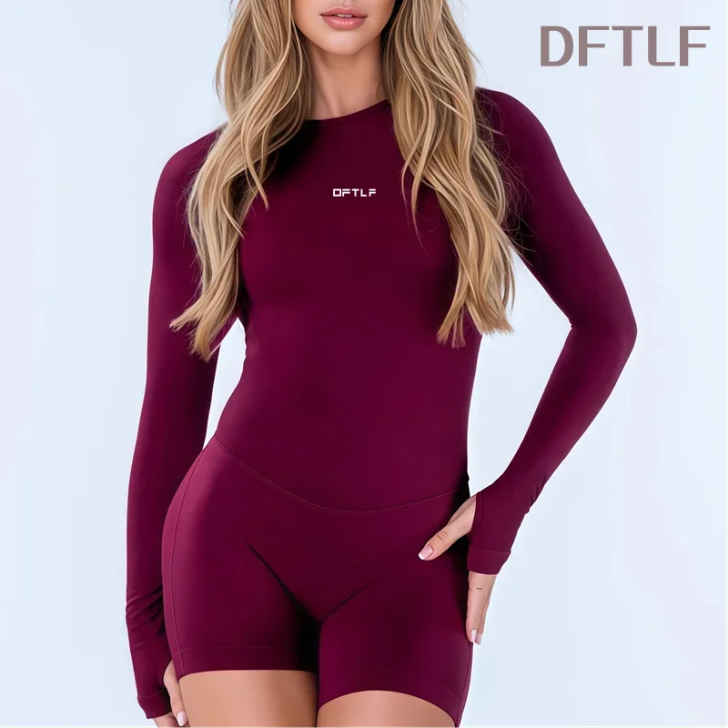DFTLF Impact Long Sleeve One Piece Jumpsuit Women Backless Slim Fit Elastic Tummy Control Yoga Gym Sports Workout Bodysuit