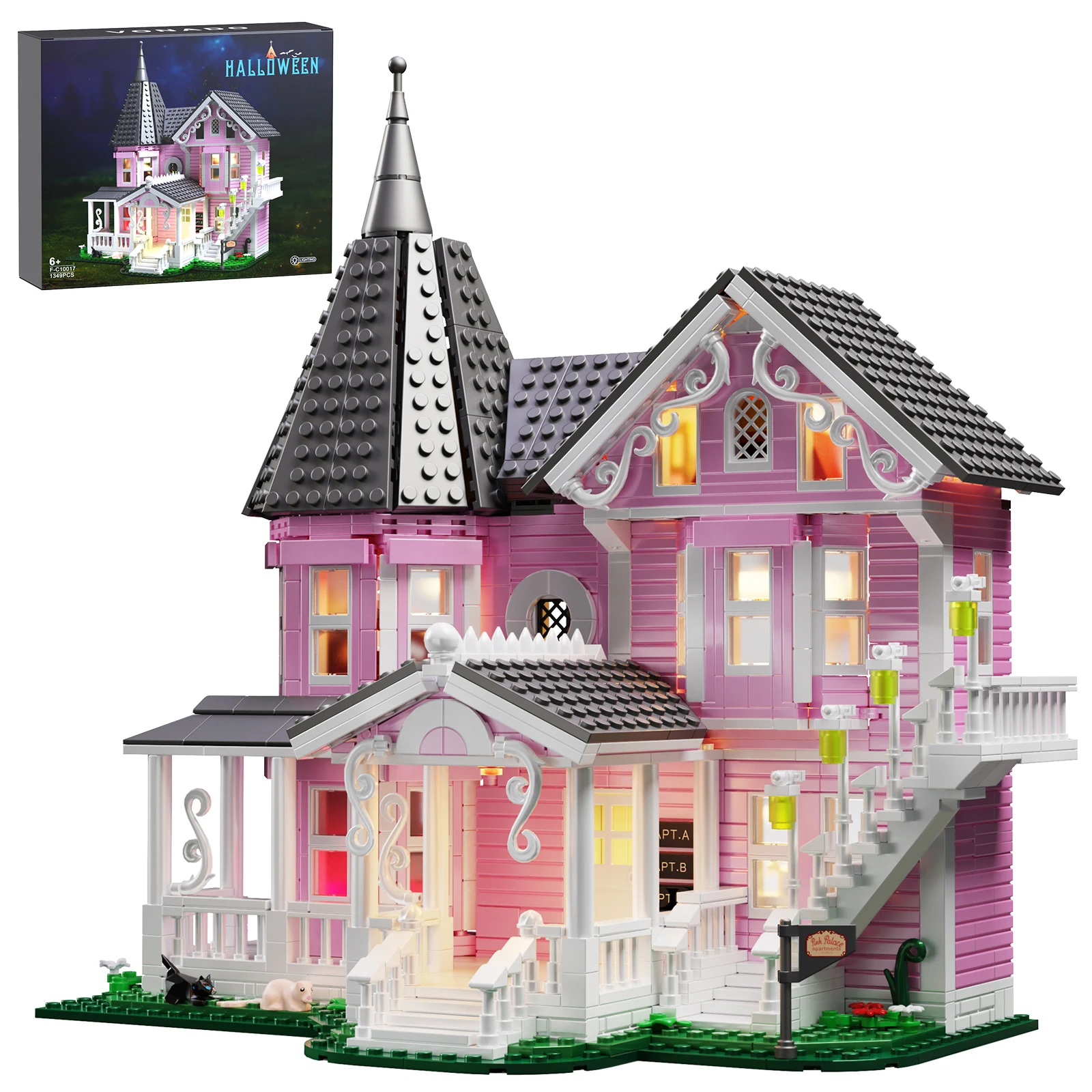 Novo conjunto de blocos de construção de apartamento palácio rosa coralined idéias modelo de arquitetura de filme brinquedos para meninos e meninas presentes de natal