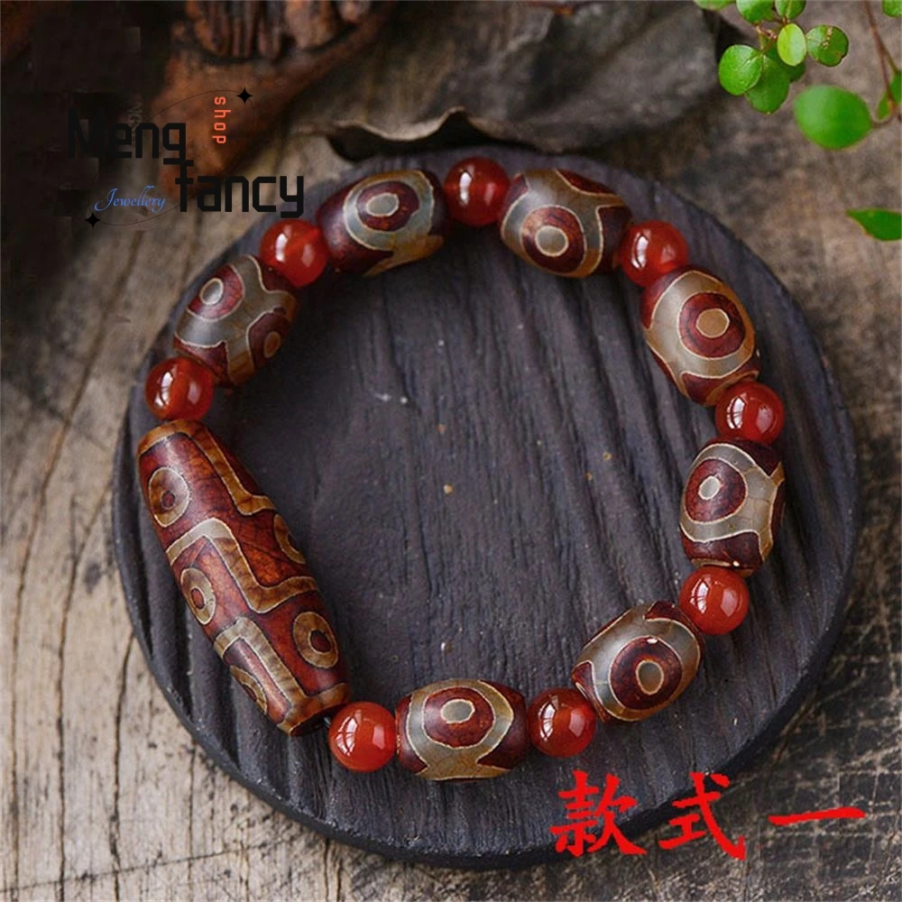 

High-grade Retro National Style Nine-eyed Celestial Pearl Cylindrical Beads Natural Agate Bracelet Fashion Jewelry Holiday Gifts