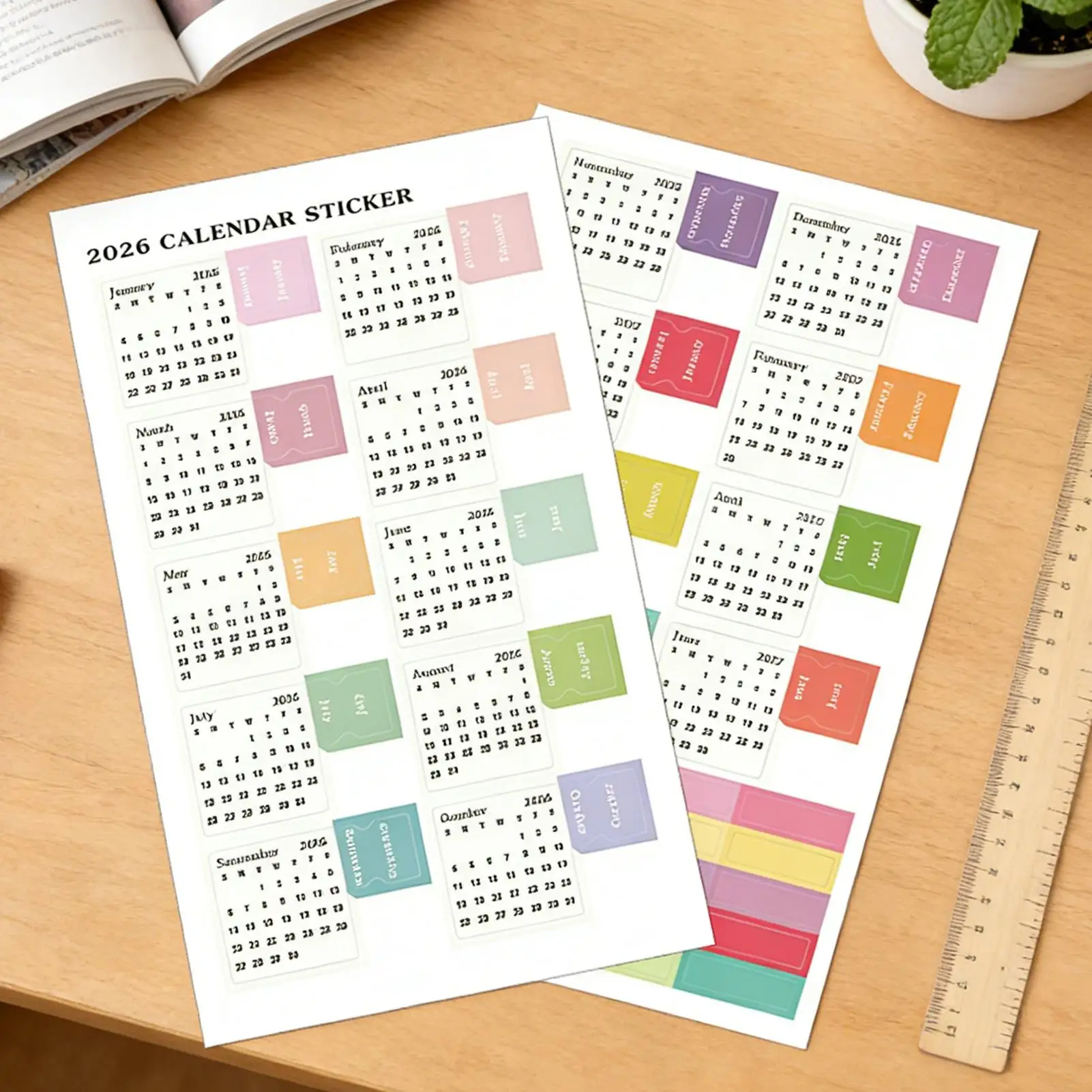 2 Stück 2026 Kalenderaufkleber, monatliche Planeraufkleber, Etiketten für DIY-Scrapbooks, Tagebücher, Notizbücher, Terminplanung, Schule, Büro