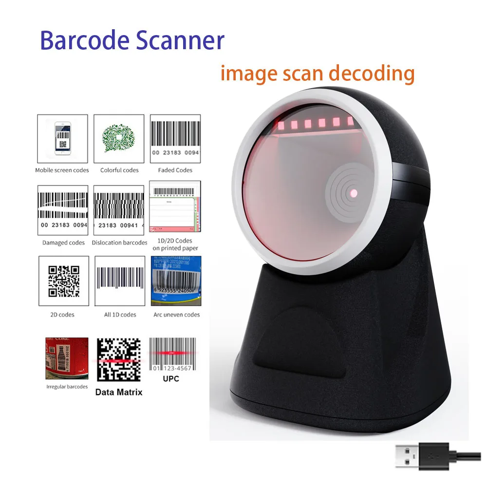 

2D Omnidirectional Barcode Scanner Desktop Global Exposure 1D/2D QR Bar code PDF417 Data Matrix Anti-white USB Reader for Retail