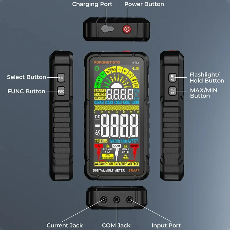 Imagem -03 - Counts Auto Ranging Multímetro Digital Tensão ac dc Resistência Atual Temp Capacitância Tester Trms Poromesto6000