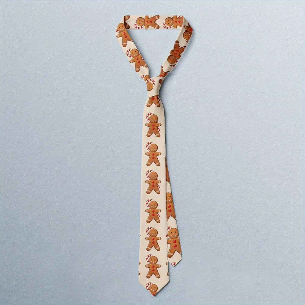 1 قطعة ربطة عنق حماسية لعيد الميلاد والزنجبيل للرجال نمط قصب الحلوى باللون البني والأحمر - بوليستر رسمي قابل للغسل في الغسالة #5