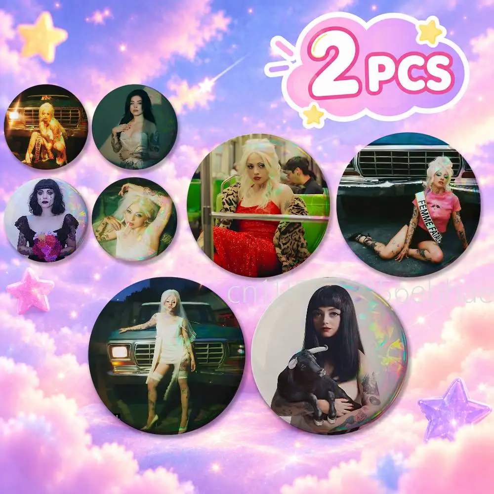 FOR Mon Laferte Femme Fatale Round Badge 2Pcs Button Pin Brooch Cosplay Prop Collection Souvenir Bag Ornament