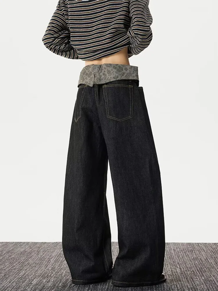 Women's Leopard Print Jeans American Streetwear Vintage Wide Leg Loose Fit Floor Length Denim Pants Trendy Casual New Arrival