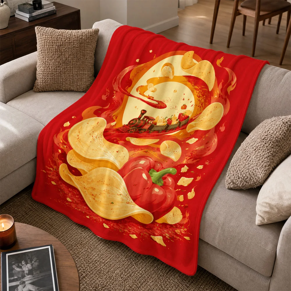Ultra Cozy Popcorn Movie Night Train Theme Throw Blanket Sofa Decor Warm Autumn Red Fleece Throw for Couch Seating Gift