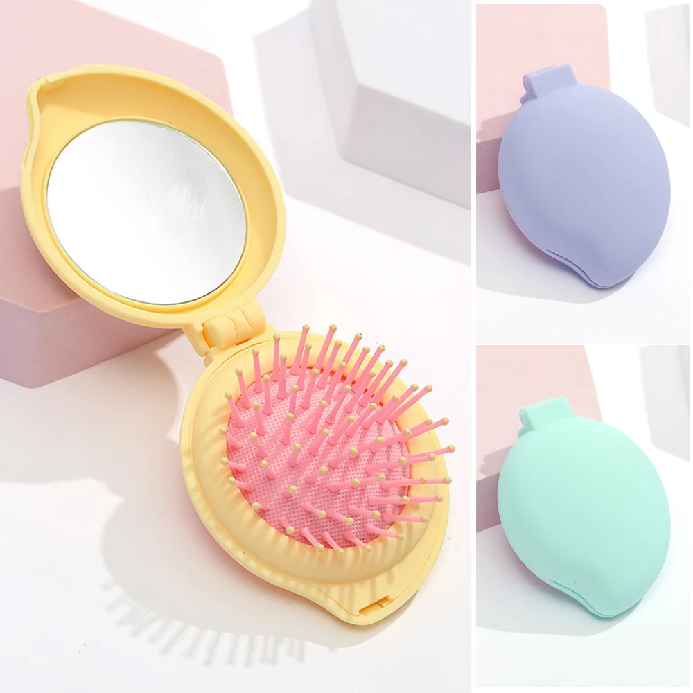 

Small Size Hair Comb With Folding Mirror Traveling Portable Massage Comb Women Girl Hair Brush Peach-shaped Comb