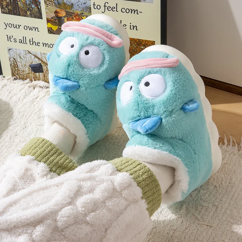 

Hangyodon Winter Package and Cotton Slippers Couple Set Wacky Slippers Fleece-Lined Thicken Keep Warm Comfortable Casual Shoes