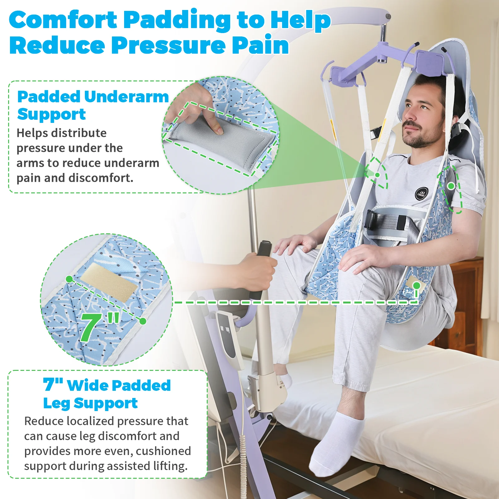 Ehucon Medical Hoist Transfer Sling with Head Support Hygiene Sling for Patient Lift Hanging Toileting Sling for Elder SWL 230