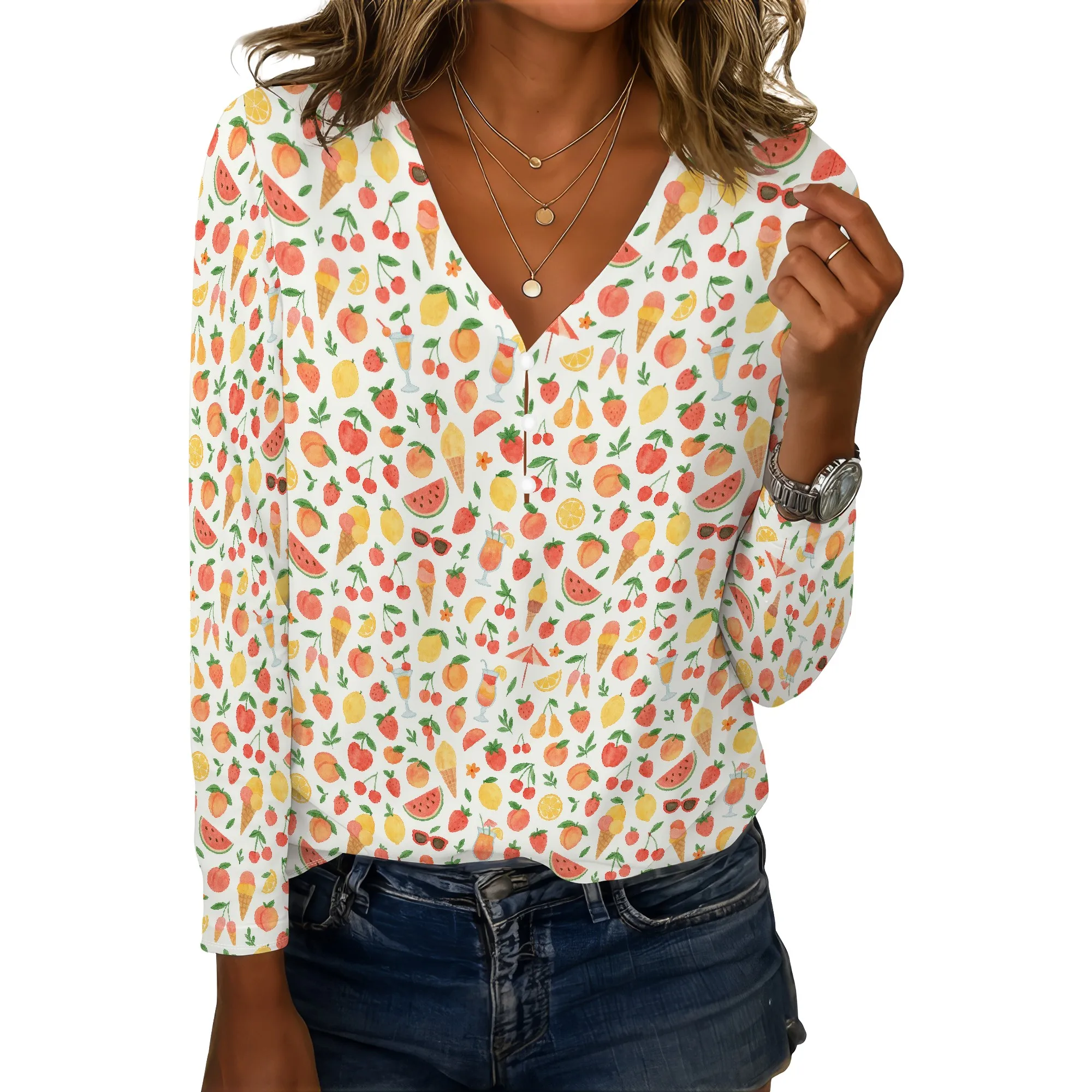 

Women's Boho Floral Print Shirts Ladies Long Sleeve Summer Tops Blouses for Women Dressy Casual V Neck Tunic Tops