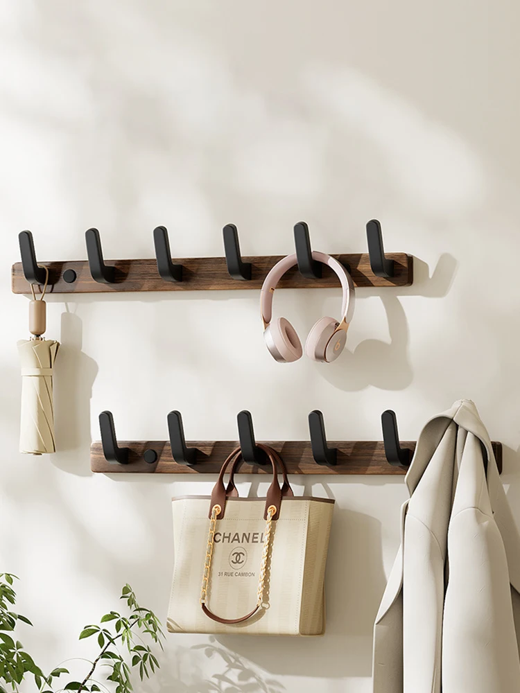 35/45/55cm Noyer Portemanteau mural Rustique Épaissir Cintre Avec crochets métalliques 4/5/6 pour Chambre à coucher Bureau Entrée Couloir
