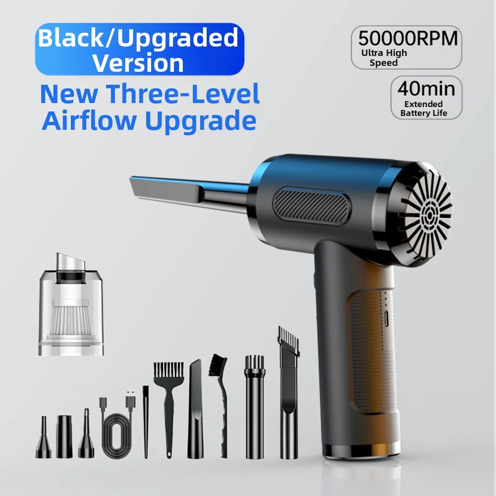 

0-200w Air Duster,Fulljion 3-Gear To 51000RPM Electric Air Duster Air Blower With LED Light Rechargeable Cordless Air Duster