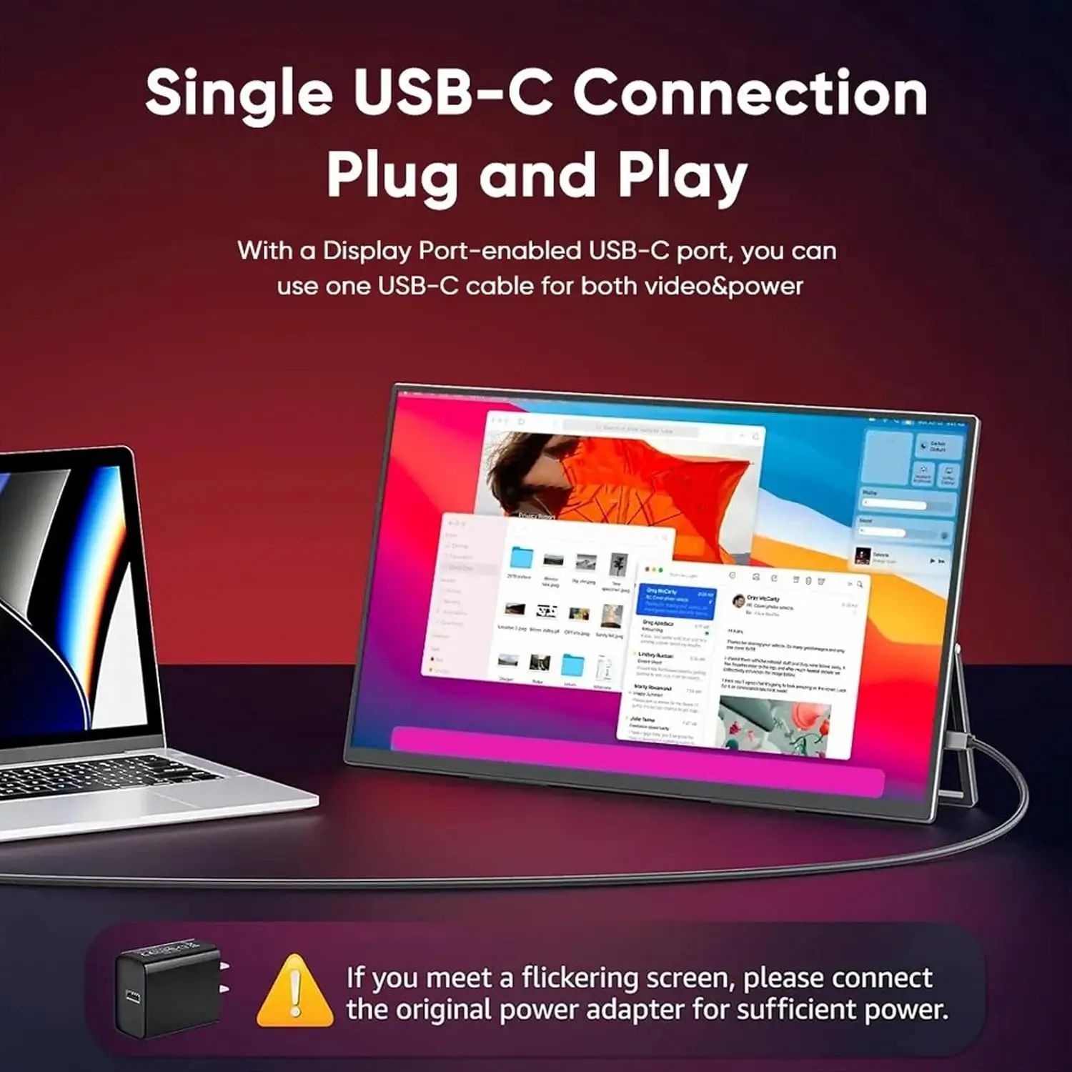 / 13Inch IPS 1200P 60Hz FHD Portable Gaming  with USB-C HDR and Built-in Speakers With Stand for Laptops