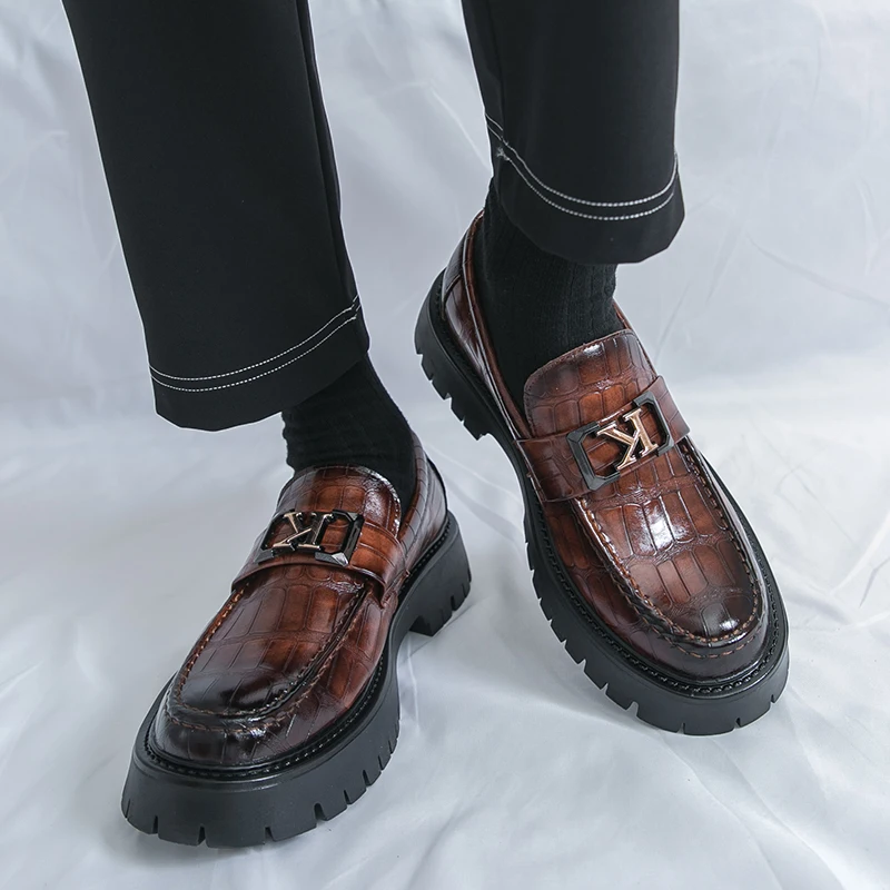 

Men Thick Soled Loafers PU Round Toe Comfortable Classic Business Men Shoes Size 38-45