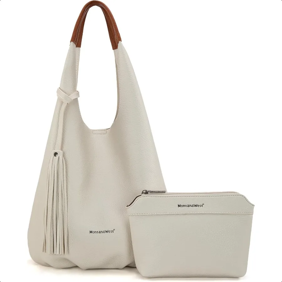 

Montana West Hobo Bags for Women Slouchy Handbags 2PCS Tassels Shoulder Bag with Comestic Bag