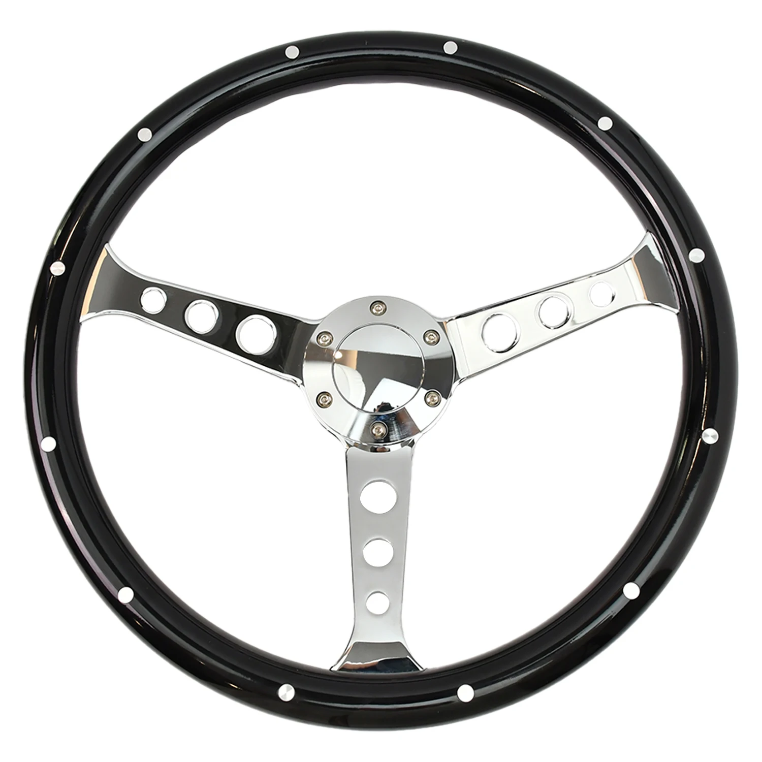 

Universal 380mm ABS black car steering wheel with rivets