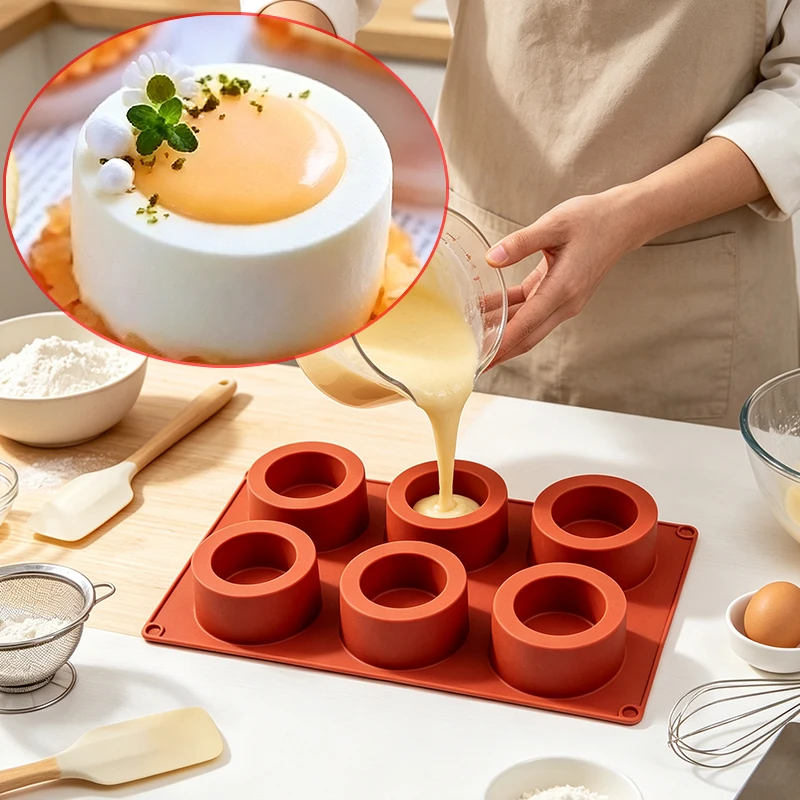 Silicon Cylinder Cup Shape Mousse Cake Mold 6 Cavity 3D Bakeware Baking Pastry Cupcake Soap Candle Mould Tray Kitchen Accessory