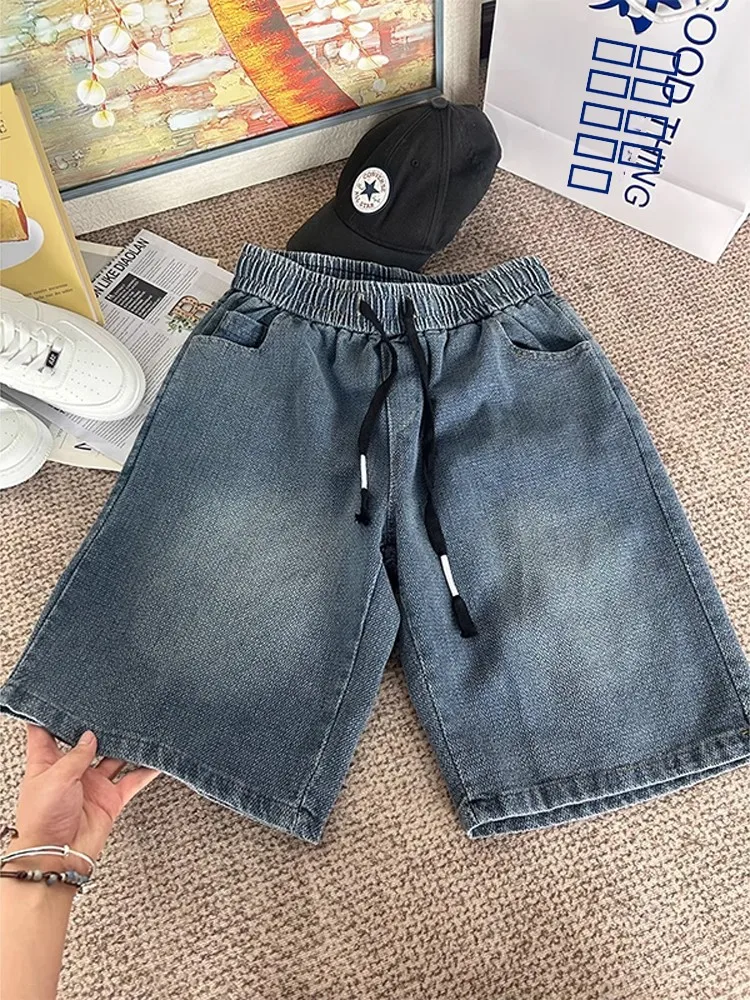 

Blue Starry Pattern Men's Denim Shorts Straight Leg Retro American Style CleanFit Handsome Five-Quarter Pants