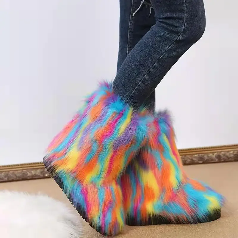 

Hot Selling New Color Plush Mid Tube Snow Boots for Women in Sizes 36-43 Hairy Women's Boots Platform Shoes Women Shoes