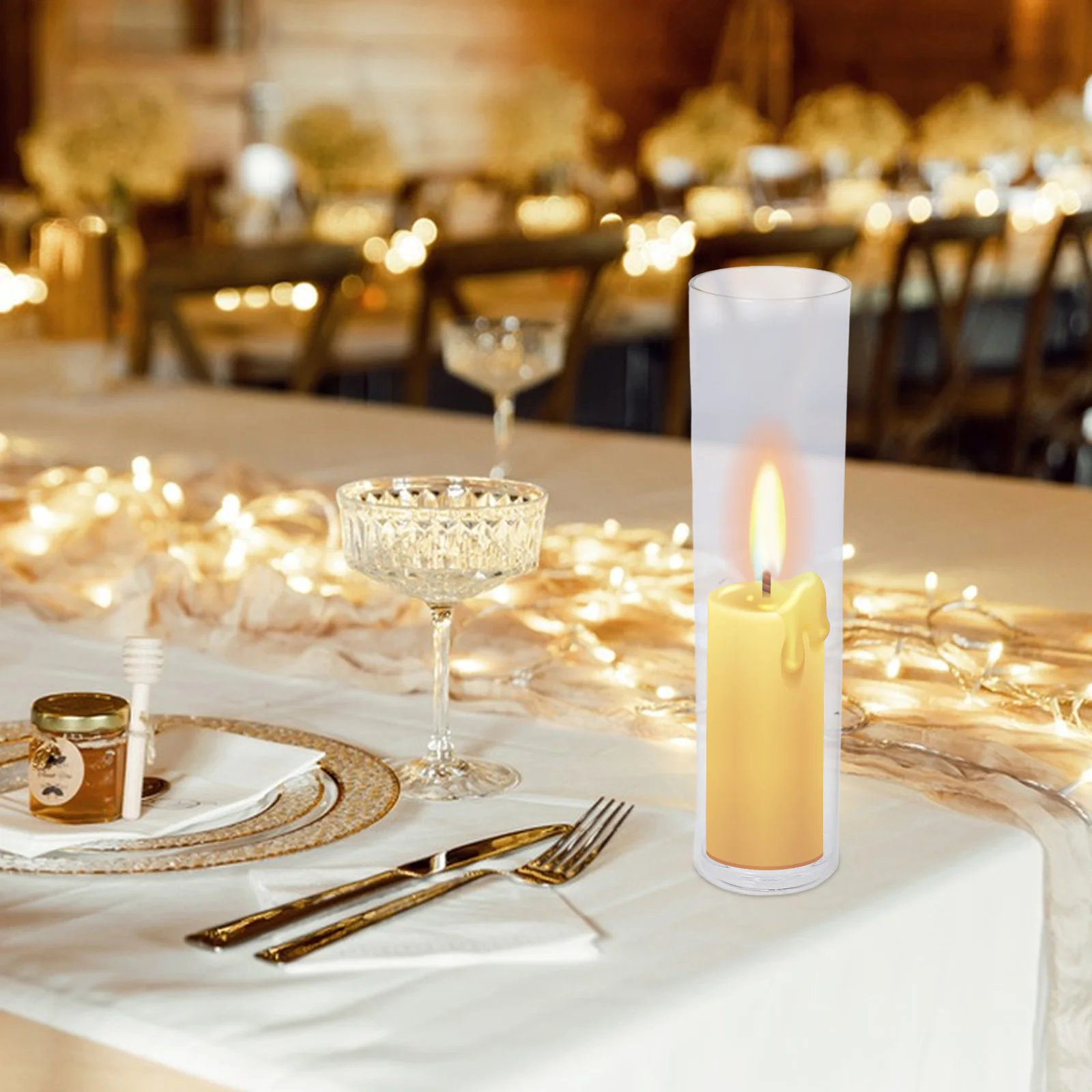 

1Set Windproof Glass Holders Clear Cylinder Design for Taper Candles Wedding Home Decor Centerpiece Table Decoration