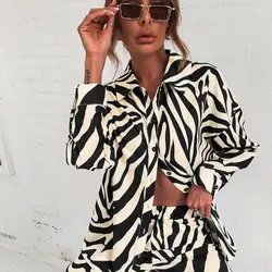 2023 Cross border Hot Edition Street Trendy Print Trouser Set Long Sleeve Full Screen Print Off Shoulder Shirt Set