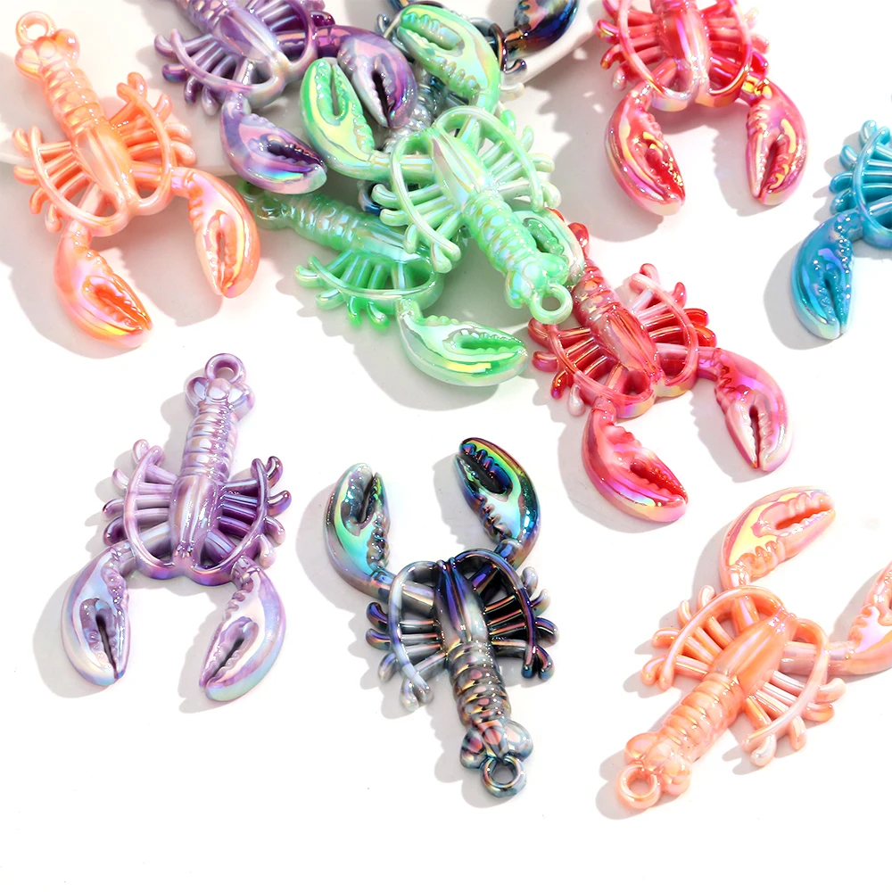 5 Pieces AB Color Acrylic Lobster Pendant Jewelry DIY Necklace Keychain Mobile Phone Decoration Accessories