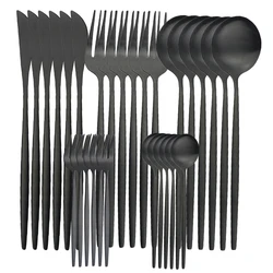 30Pcs Matte Black Cutlery Set Stainless Steel Dinnerware Set Cake Fruit Fork Kitchen Flatware Knife Fork Spoon Tableware Set