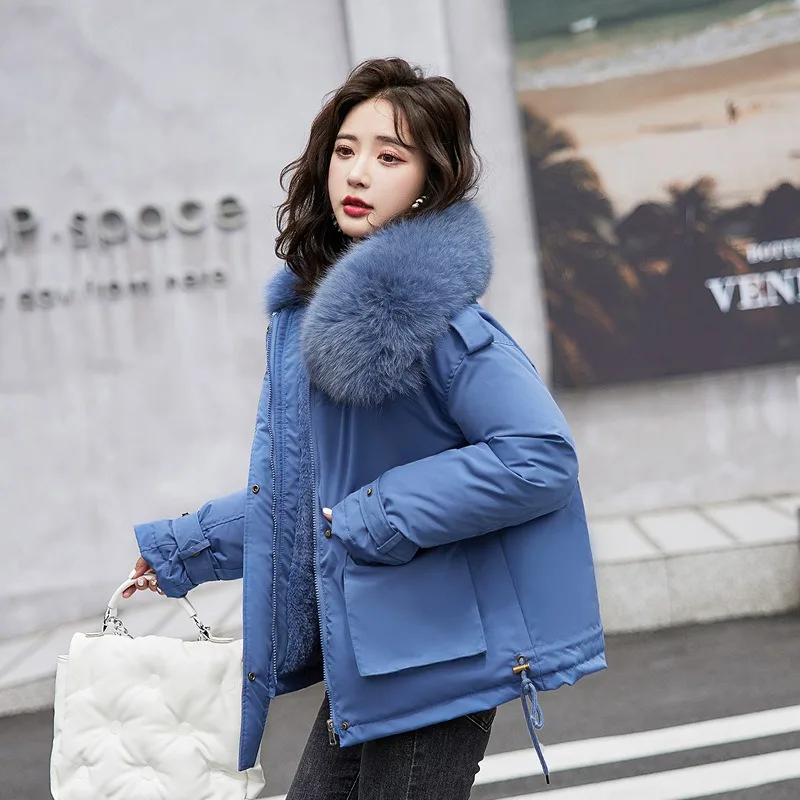 2023 New Women Down Cotton Coat Winter Jacket Female Short Parkas Thick Warm Leisure Time Outwear Hooded Fur Collar Overcoat