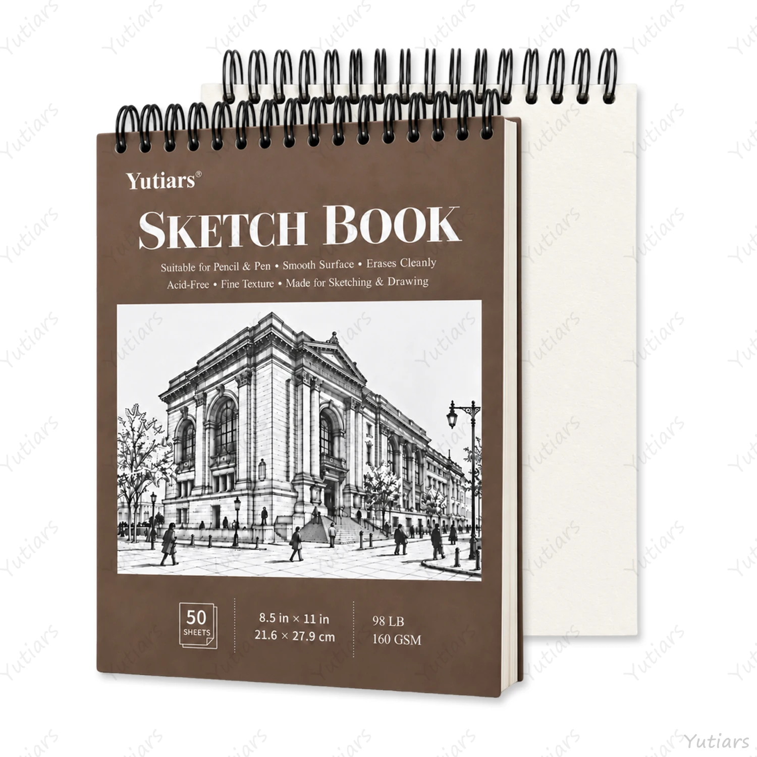Spiral Sketchbook 160 GSM Drawing Paper, 50 Sheets Sketch Pad for Pencil, Pen, Architectural Sketching and Daily Art Practice