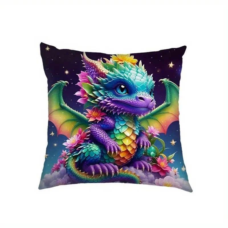 Cute Fantasy Dragons Pillowcase Decor Pattern Cushion Cover Suitable For Sofa Bedroom Car Pillow Cover