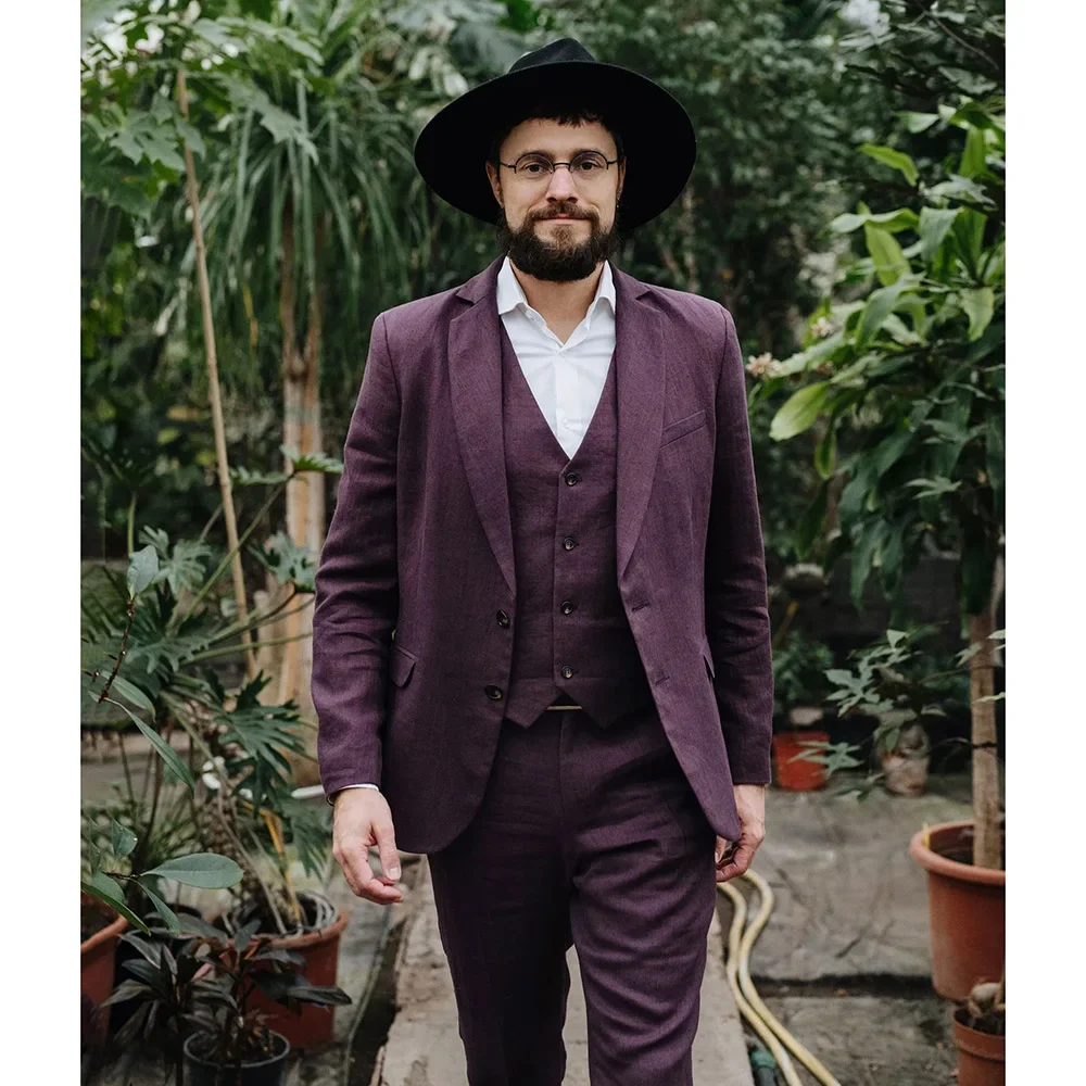 

Purple Men Suits Blazer Elegant 3 Piece Jacket Pants Vest Notch Lapel Single Breasted Casual Outfits Slim Fit Costume Homme 2024