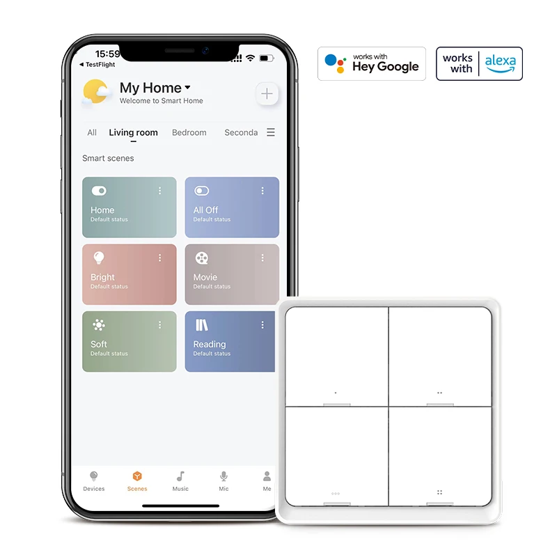 BroadLink สมาร์ท 4 GANG สวิทช์ไฟ Fastcon Smart Home Automation รีโมทคอนโทรลสวิตช์ฉาก Alexa Google SC4B4