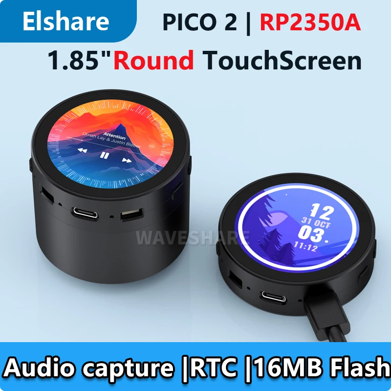 

Raspberry Pi Pico 2 RP2350A Аудиобокс 1,85-дюймовый ЖК-дисплей 360x360 Круглый 1,85-дюймовый динамик с сенсорным экраном